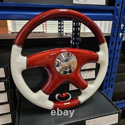 Raptor 15 White Leather Wood Steering Wheel