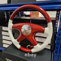 Raptor 15 White Leather Wood Steering Wheel