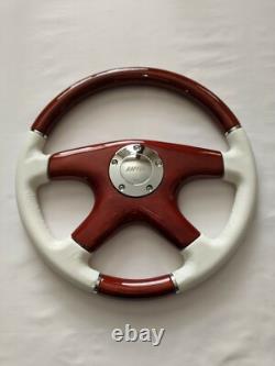 Raptor 15 White Leather Wood Steering Wheel