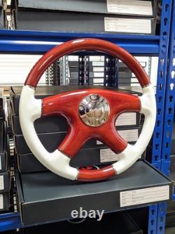 Raptor 15 White Leather Wood Steering Wheel
