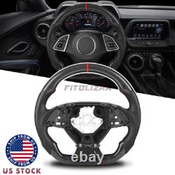 Real 3K Carbon Fiber Steering Wheel For Chevrolet Camaro 2016-2024 Leather Grips