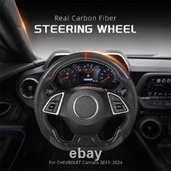 Real 3K Carbon Fiber Steering Wheel For Chevrolet Camaro 2016-2024 Leather Grips
