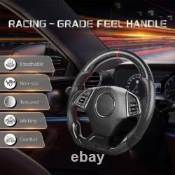 Real 3K Carbon Fiber Steering Wheel For Chevrolet Camaro 2016-2024 Leather Grips