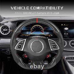 Real 3K Carbon Fiber Steering Wheel For Chevrolet Camaro 2016-2024 Leather Grips