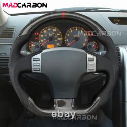 Real Carbon Fiber Flat Steering Wheel Fit 2003-2008 Infiniti G35 Black Leather