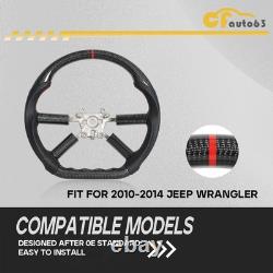Real Carbon Fiber Steering Wheel Black Leather For Jeep Wrangler with Trim 08-11