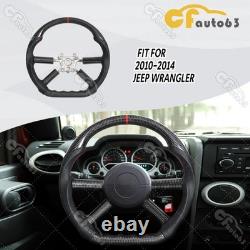 Real Carbon Fiber Steering Wheel Black Leather For Jeep Wrangler with Trim 08-11