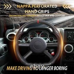 Real Carbon Fiber Steering Wheel Black Leather For Jeep Wrangler with Trim 08-11