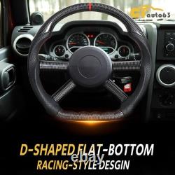 Real Carbon Fiber Steering Wheel Black Leather For Jeep Wrangler with Trim 08-11