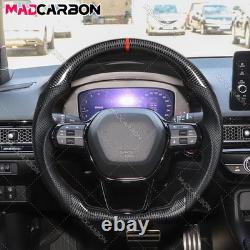 Real Carbon Fiber Steering Wheel For 22-25 Honda 11th Civic Black Leather