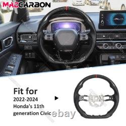 Real Carbon Fiber Steering Wheel For 22-25 Honda 11th Civic Black Leather