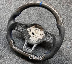 Real Carbon Fiber Steering Wheel for VW Golf R MK7 MK7.5 Blue-line GTI 15-20