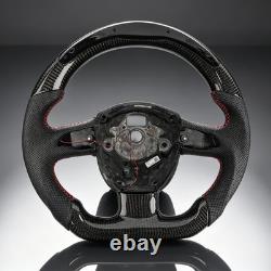Real carbon fiber Flat Customized Sport LED Steering Wheel? FOR Audi A4 A5 04-12