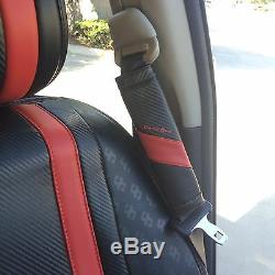Red & Carbon Fiber Seat Cover Shift Knob Steering Wheel PVC Leather Sedan 34001d