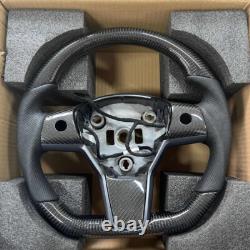 Round Steering Wheel with Heating Carbon Fiber For Tesla Model 3 Model Y 2017-2023