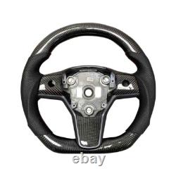 Round Steering Wheel with Heating Carbon Fiber For Tesla Model 3 Model Y 2017-2023