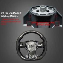 Round Steering Wheel with Heating Carbon Fiber For Tesla Model 3 Model Y 2017-2023