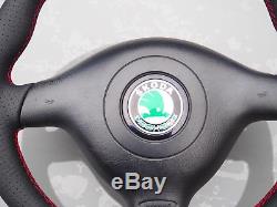 SKODA Black Leather Steering Wheel & Airbag For Fabia VRS Vw Seat R32 Gti