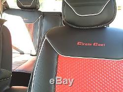 Seat Cover Set Shift Knob Belt Steering Wheel Black Red PVC Leather 33061c Sedan