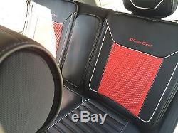Seat Cover Set Shift Knob Belt Steering Wheel Black Red PVC Leather 33061c Sedan