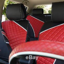 Seat Cover Set Shift Knob Belt Steering Wheel Black+Red PVC Leather Auto 33021a
