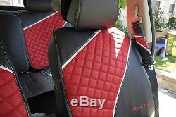 Seat Cover Set Shift Knob Belt Steering Wheel Black+Red PVC Leather Auto 33021a