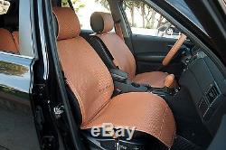 Seat Cover Set Shift Knob Belt Steering Wheel Brown PVC Leather Sedan SUV Van