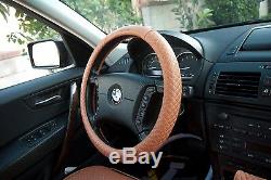 Seat Cover Set Shift Knob Belt Steering Wheel Brown PVC Leather Sedan SUV Van