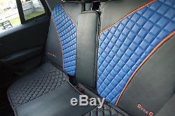 Seat Cover Shift Knob Belt Steering Wheel Black+Blue PVC Leather High Quality 2
