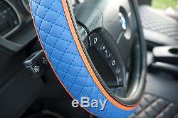 Seat Cover Shift Knob Belt Steering Wheel Black Blue PVC Leather Sedan SUV Van 3