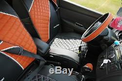 Seat Cover Shift Knob Belt Steering Wheel Black Orange PVC Leather Sedan SUV 2