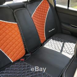 Seat Cover Shift Knob Belt Steering Wheel Black Orange PVC Leather Sedan SUV 2
