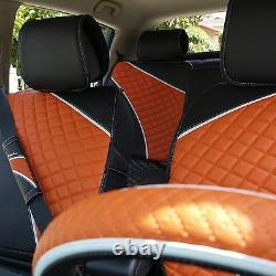 Seat Cover Shift Knob Belt Steering Wheel Black+Orange PVC Leather Sedan SUV Van