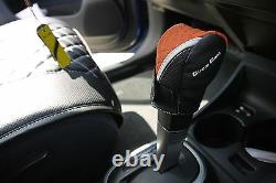 Seat Cover Shift Knob Belt Steering Wheel Black+Orange PVC Leather Sedan SUV Van