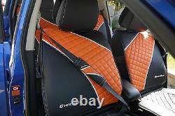 Seat Cover Shift Knob Belt Steering Wheel Black+Orange PVC Leather Sedan SUV Van