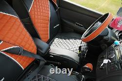 Seat Cover Shift Knob Belt Steering Wheel Black+Orange PVC Leather Sedan SUV Van