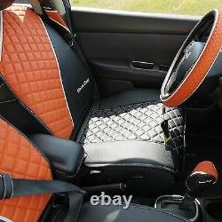 Seat Cover Shift Knob Belt Steering Wheel Black+Orange PVC Leather Sedan SUV Van