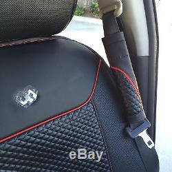 Seat Cover Shift Knob Belt Steering Wheel Black PVC Leather Sedan Van SUV 3