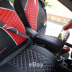 Seat Cover Shift Knob Belt Steering Wheel Black / Red PVC Leather Auto Upgrade 4