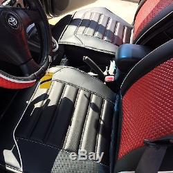 Seat Cover Shift Knob Belt Steering Wheel Black & Red PVC Leather Luxury 33061 b