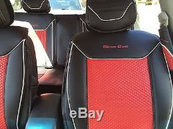 Seat Cover Shift Knob Belt Steering Wheel Black & Red PVC Leather Luxury 33061 b