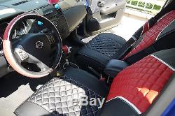 Seat Cover Shift Knob Belt Steering Wheel Black + Red PVC Leather Sedan Luxury 2