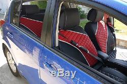 Seat Cover Shift Knob Belt Steering Wheel Black + Red PVC Leather Sedan Luxury 2