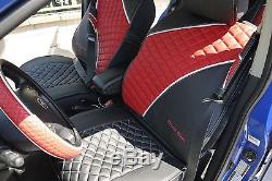 Seat Cover Shift Knob Belt Steering Wheel Black+Red PVC Leather Sedan SUV Van