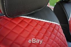 Seat Cover Shift Knob Belt Steering Wheel Black+Red PVC Leather Sedan Truck 3