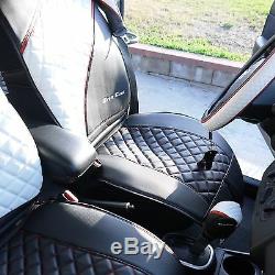 Seat Cover Shift Knob Belt Steering Wheel Black White PVC Leather Auto Upgrade 4