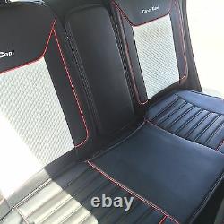 Seat Cover Shift Knob Belt Steering Wheel Black+White PVC Leather Luxury 33071d