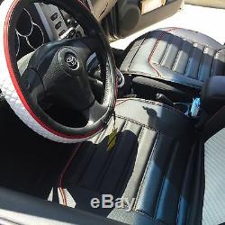Seat Cover Shift Knob Belt Steering Wheel Black White PVC Leather Sedan 33071 d