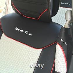 Seat Cover Shift Knob Belt Steering Wheel Black White PVC Leather Sedan 33071 d
