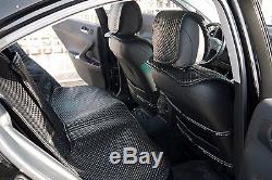Seat Cover Shift Knob Belt Steering Wheel Full Black PVC Leather Sedan SUV 2